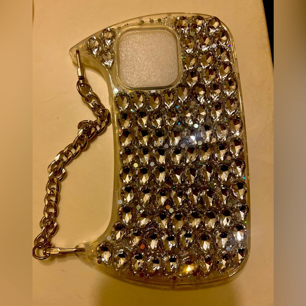 iPhone 14 ProMax all diamond covered clutch purse design phone case NWT